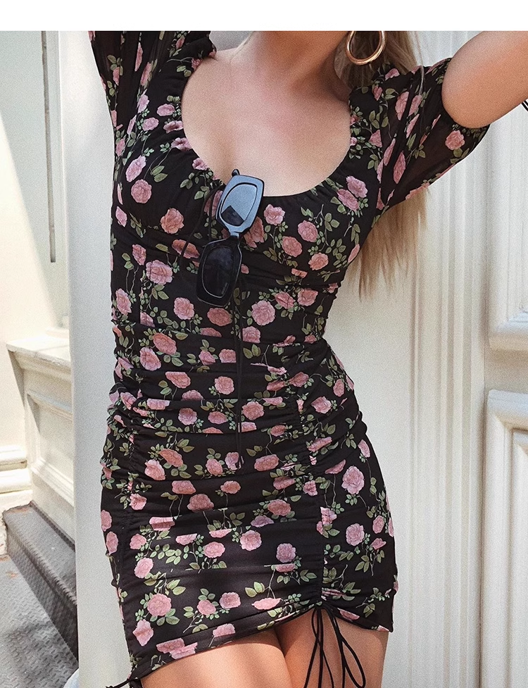Vintage Floral Sheath Design A-line Short-sleeved Women Party Dress TP3899