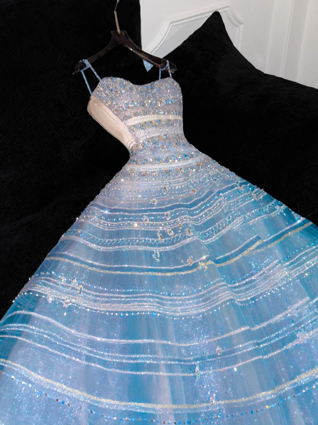 Vintage Sparkling Blue Sequin Sweetheart A-Line Design Tulle Evening Dress Prom Dresses TP4160