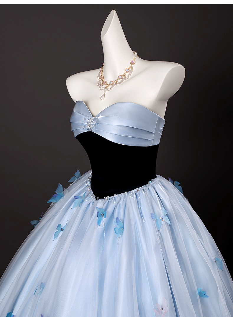 Chic Sky Blue Sweetheart Beaded Sweet 16 Quinceanera 3D Flowers A-Line Strapless Evening Dress Long Ball Gown TP4948