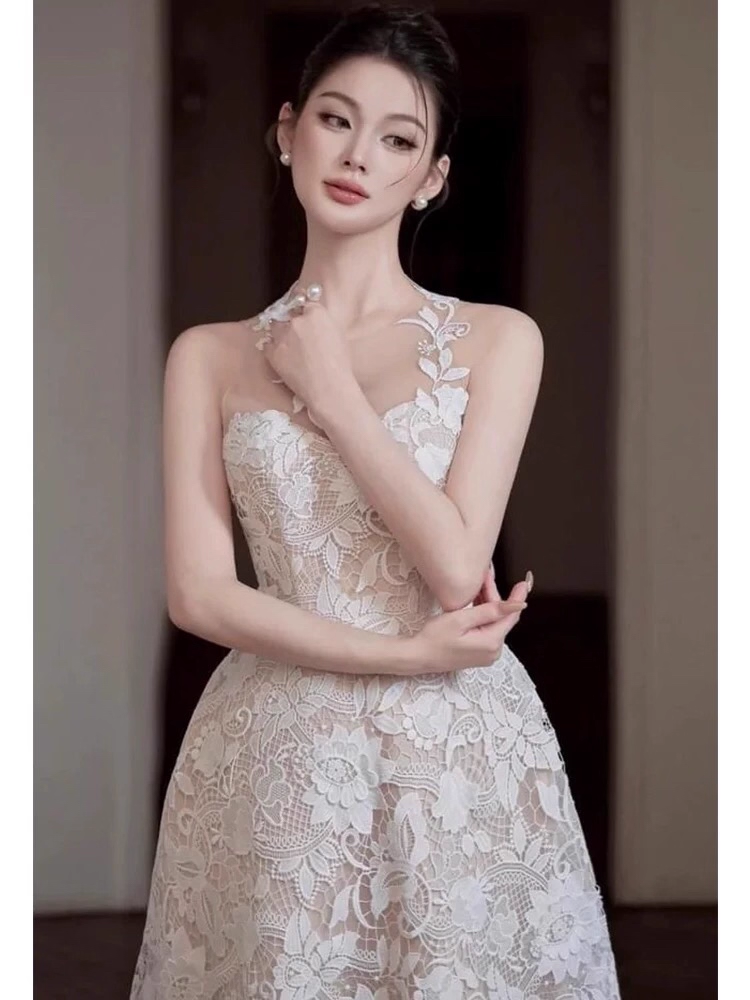 Vintage White Lace Applique Prom Dress Sheath Evening Dress Long Formal Dress TP4631