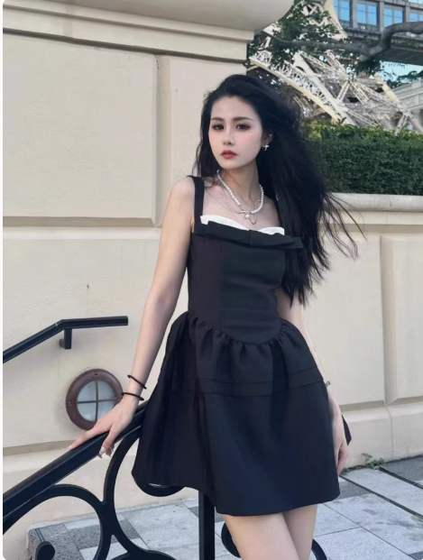 New Simple Pink Bow Design A-line Sleeveless Spaghetti Strap Dress TP3276