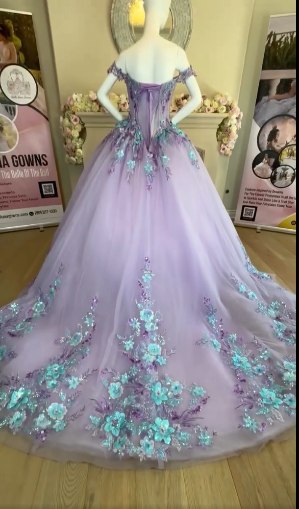 Vintage Lilac Sequin Sweetheart Off-the-shoulder Sweet 16 Quinceanera A-Line Floor-length Prom Dress Birthday Dress Evening Dress Ball Gown TP4708