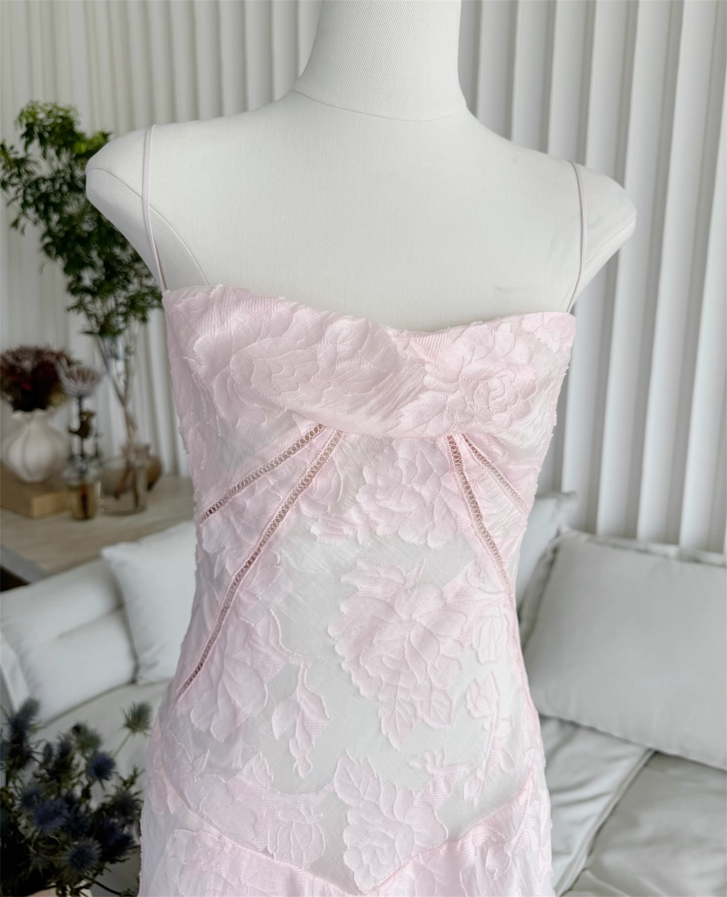Sweet Pink Appliques Spaghetti Strap Design A-line Women Dress TP3870