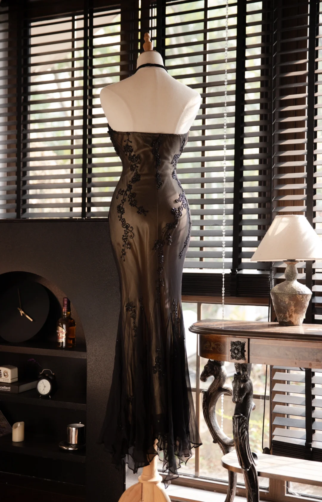Vintage Black Applique Design Elegant Chiffon Evening Dress Prom Dress TP4016