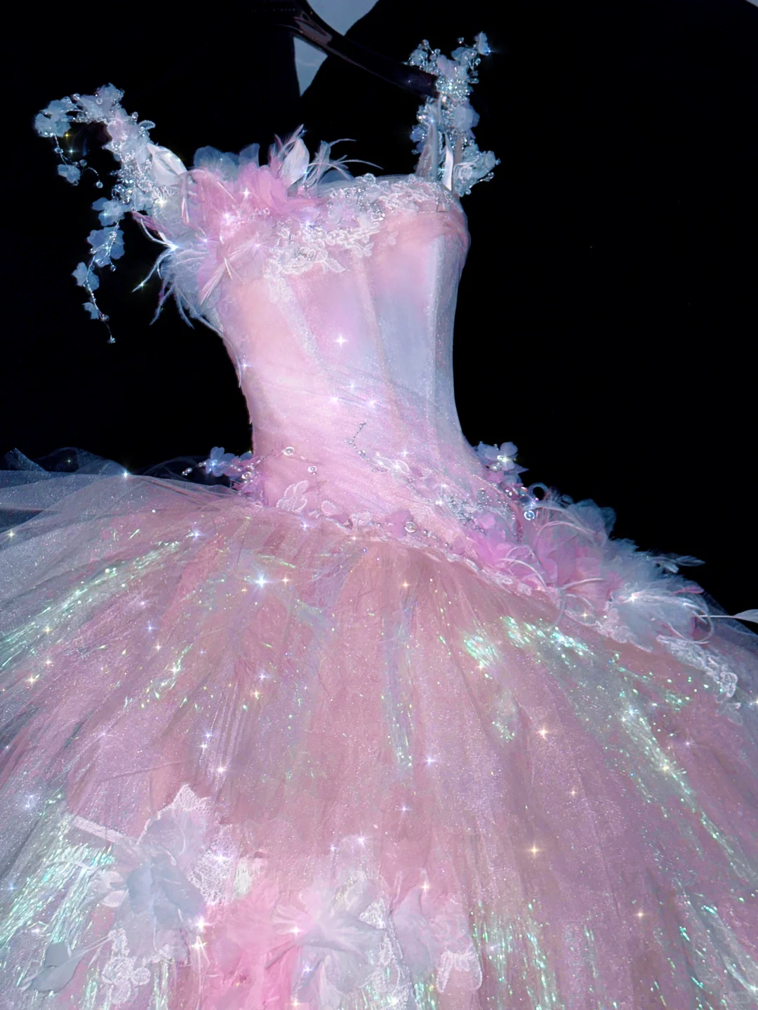 Sparkling Elegant Pink A-Line Tiered Prom Dress Evening Dress Ball Gown TP4211