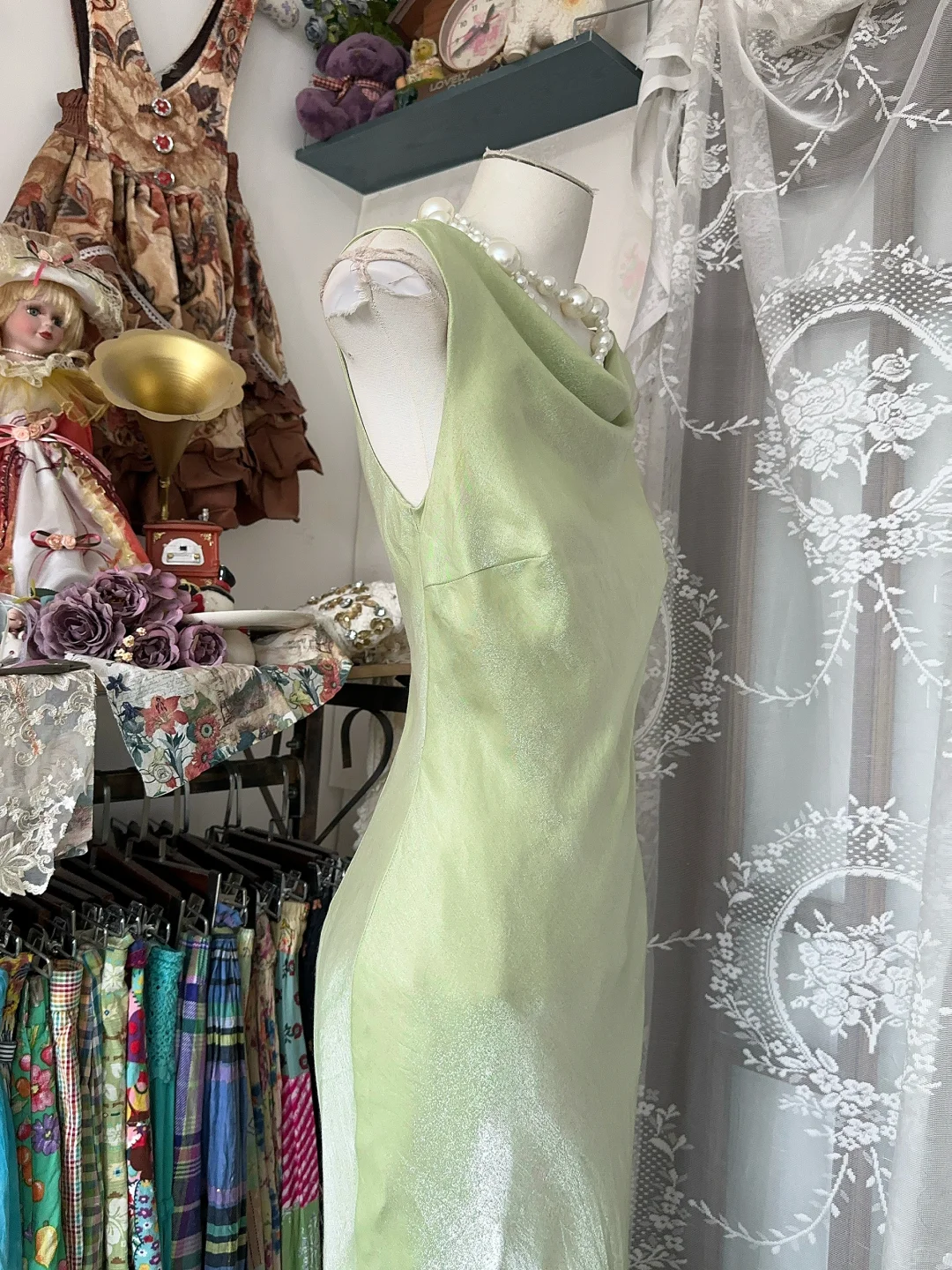 Gorgeous Light Green Cowl Neck Elegant Mermaid Long Evening Dress Prom Dresses TP4196