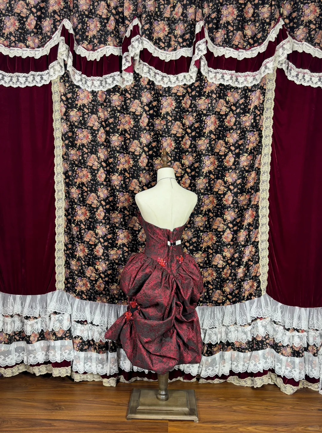 Gorgeous Burgundy Sweetheart Rose Applique Strapless Floor-length/Short Prom Dress Birthday Dress Evening Dress TP4385