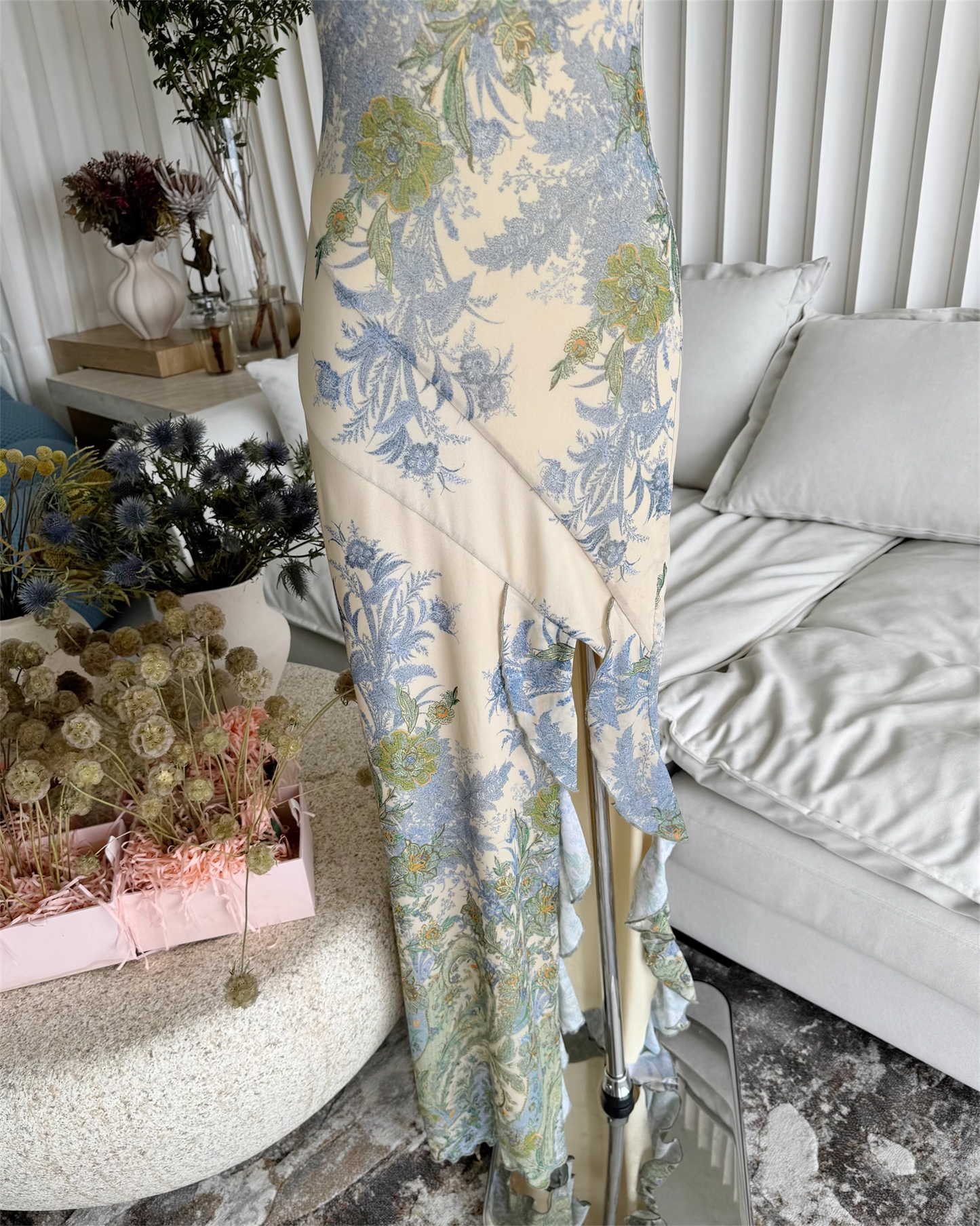 Sweet Strapless Floral Design Irregular Hem A-line Women Dress TP3869