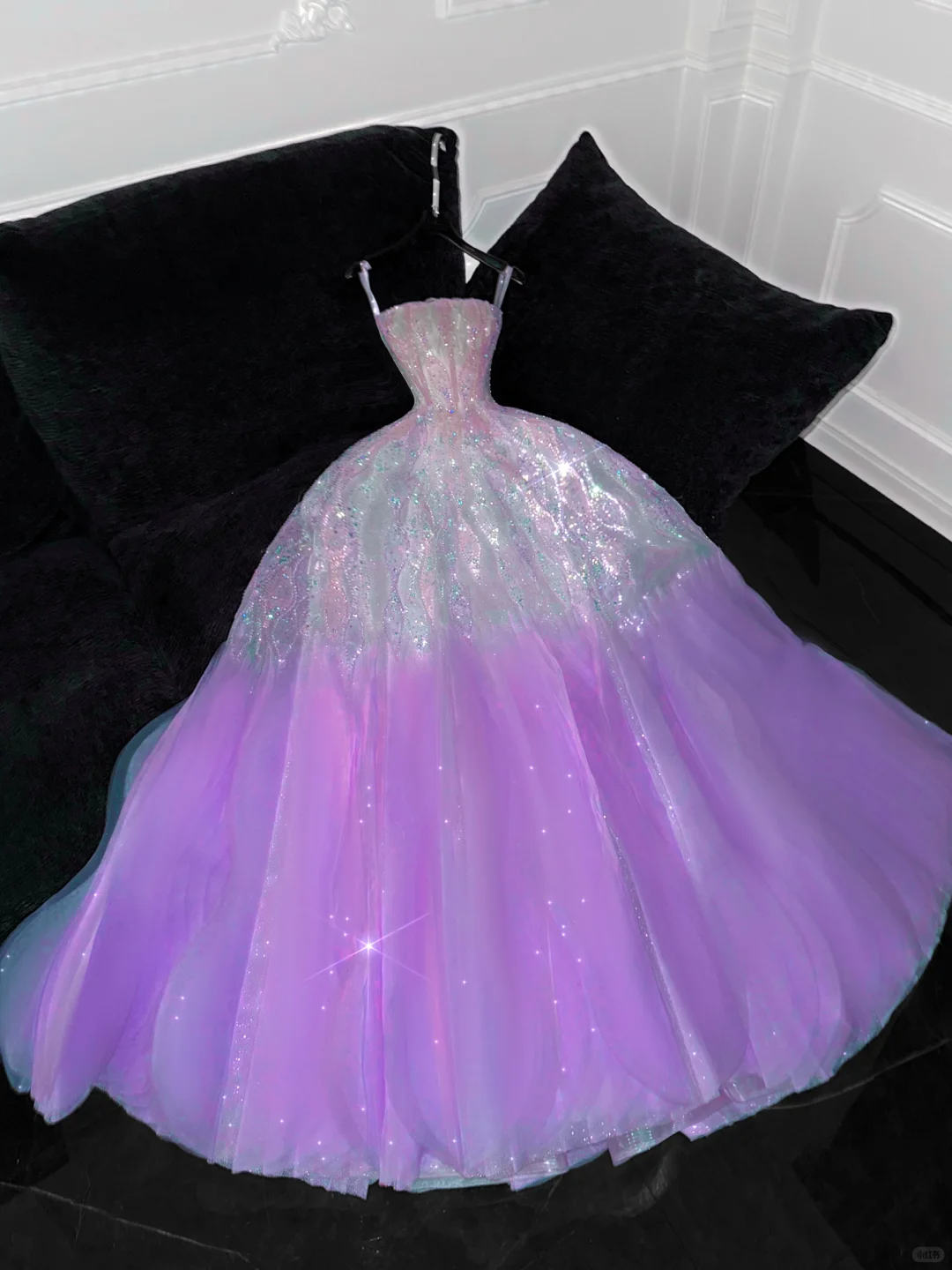 Gorgeous Purple Shiny Sequin Princess Dress Elegant A-Line Floor-length Evening Dress Prom Dresses TP4191