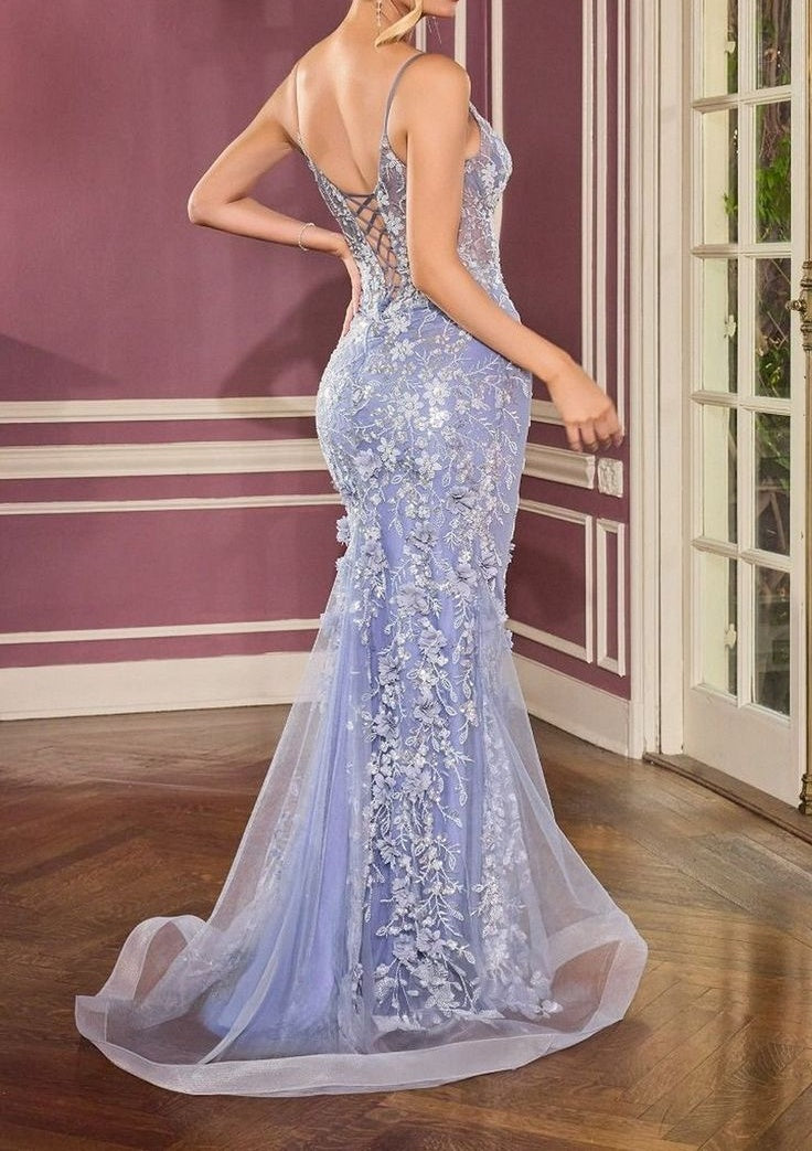 Enchanting 3D Floral Sequin Sweetheart Mermaid Spaghetti Straps Evening Gown TP5701