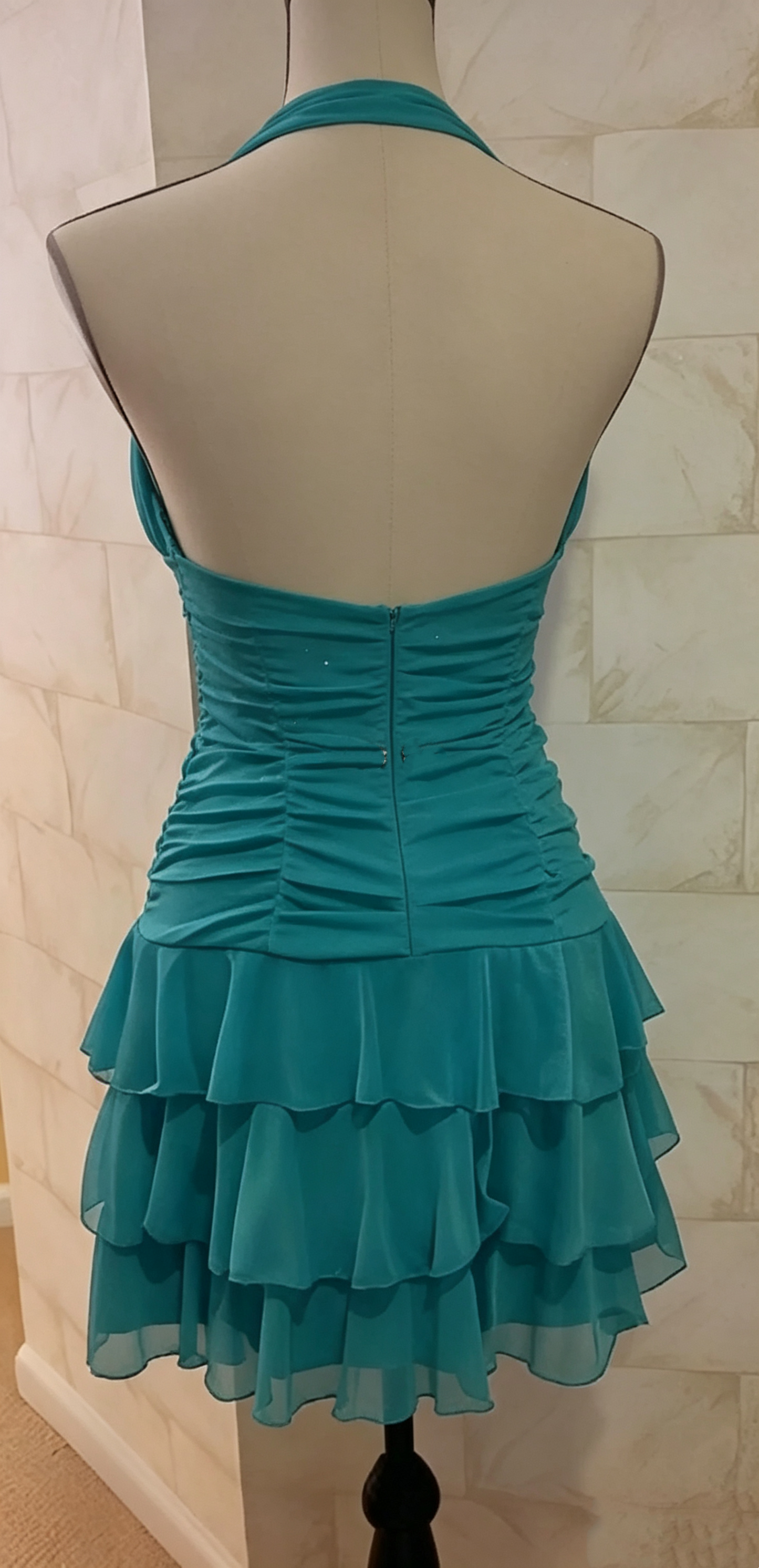 Romantic Turquoise Halter-Neck Tiered Ruffle A-Line Homecoming Dress TP5952