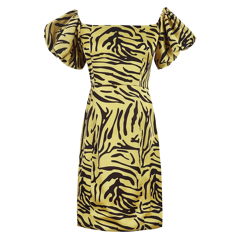 Yellow Leopard Print Off-the-shoulder Design Sheath Party Dress TP3890
