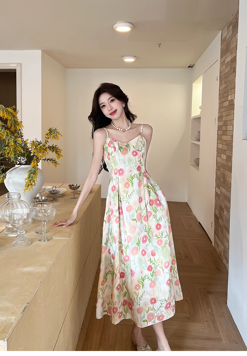 New Fashion Floral Design A-line Sleeveless Spaghetti Strap Dress TP3321