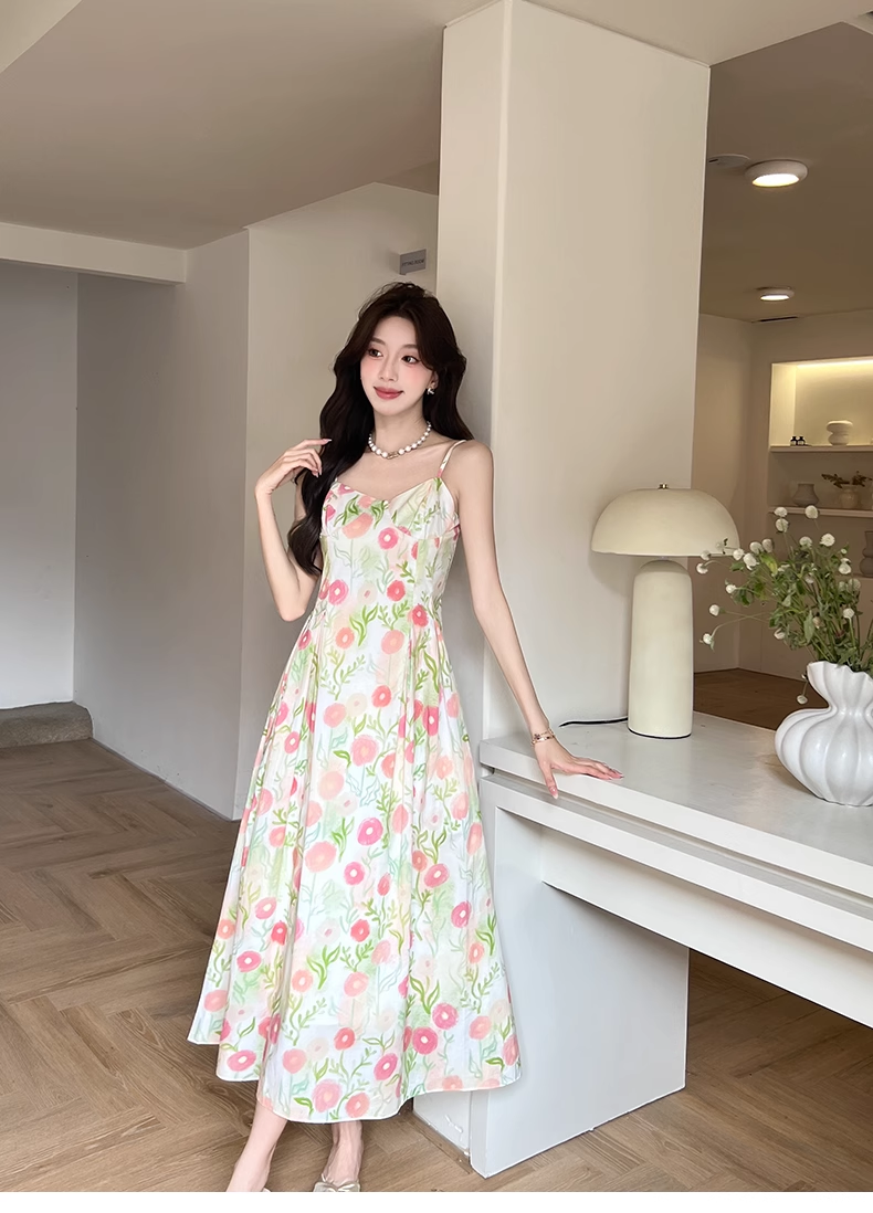 New Fashion Floral Design A-line Sleeveless Spaghetti Strap Dress TP3321