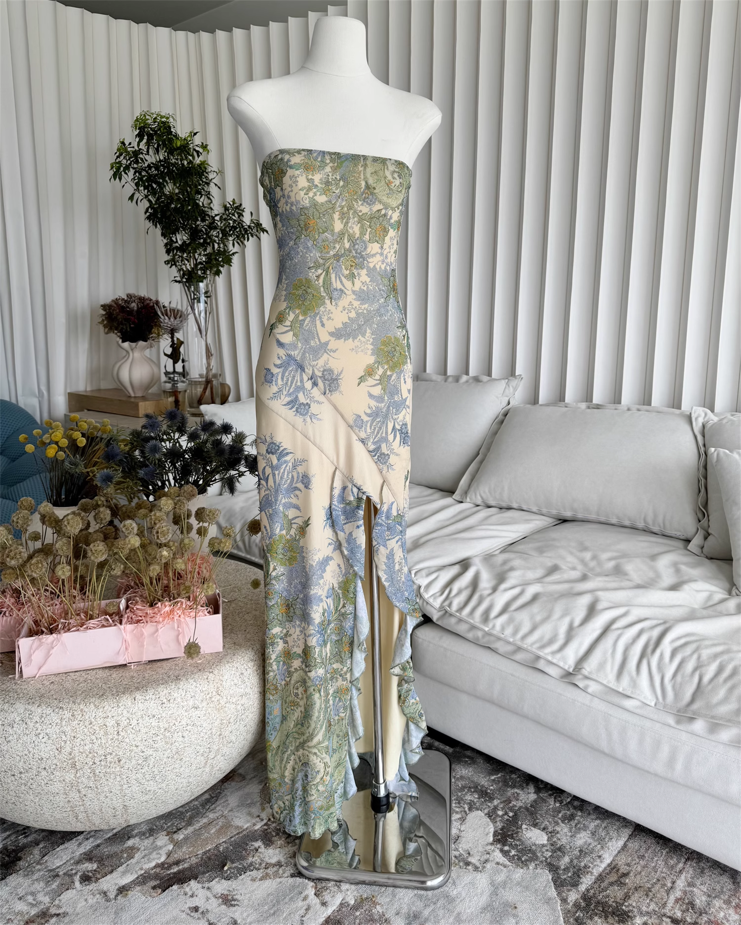 Sweet Strapless Floral Design Irregular Hem A-line Women Dress TP3869