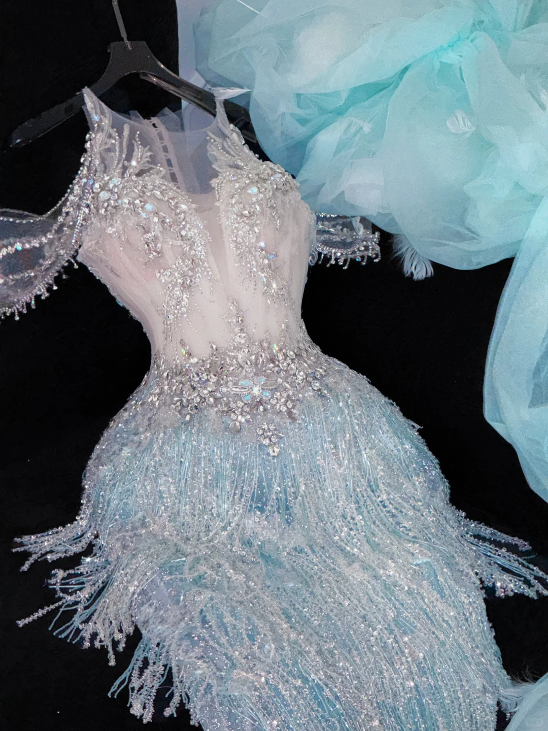 Shiny Light Blue Beaded Sequined Design Mermaid Prom Dress Evening Dress TP4218