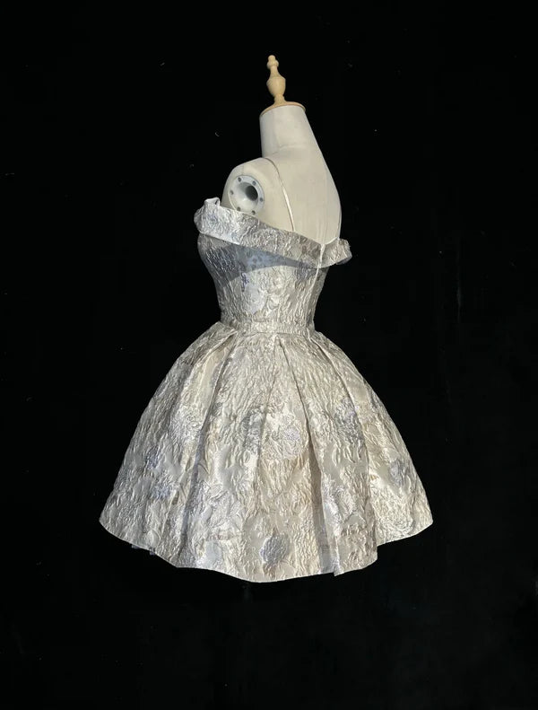 Vintage Silvery A-Line Homecoming Dress Spaghetti Strap Party Dress Short Cocktail Dress TP4610