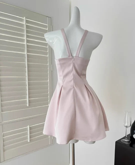 Vintage Pink Beaded Homecoming Dress A-Line Satin Party Dress Short Cocktail Dress TP4613