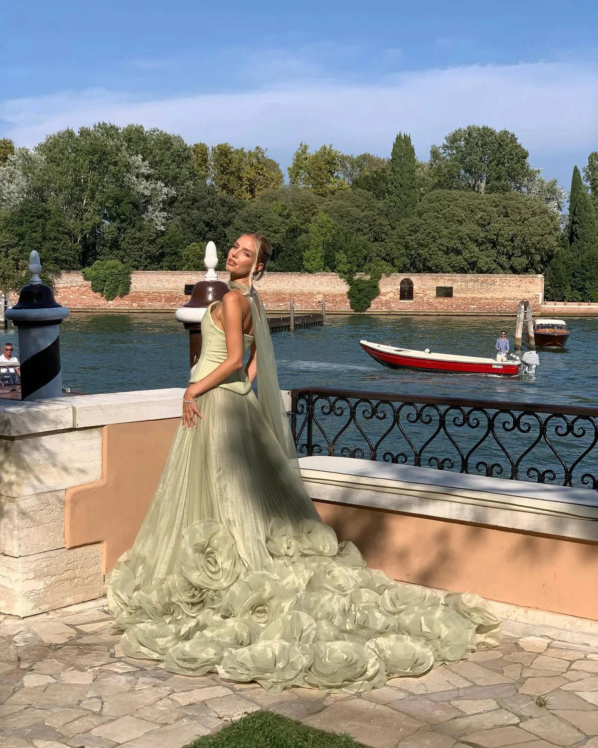 Gorgeous Sage Green 3D Flowers Strapless A-Line Floor-length Prom Dress Evening Dress TP4561