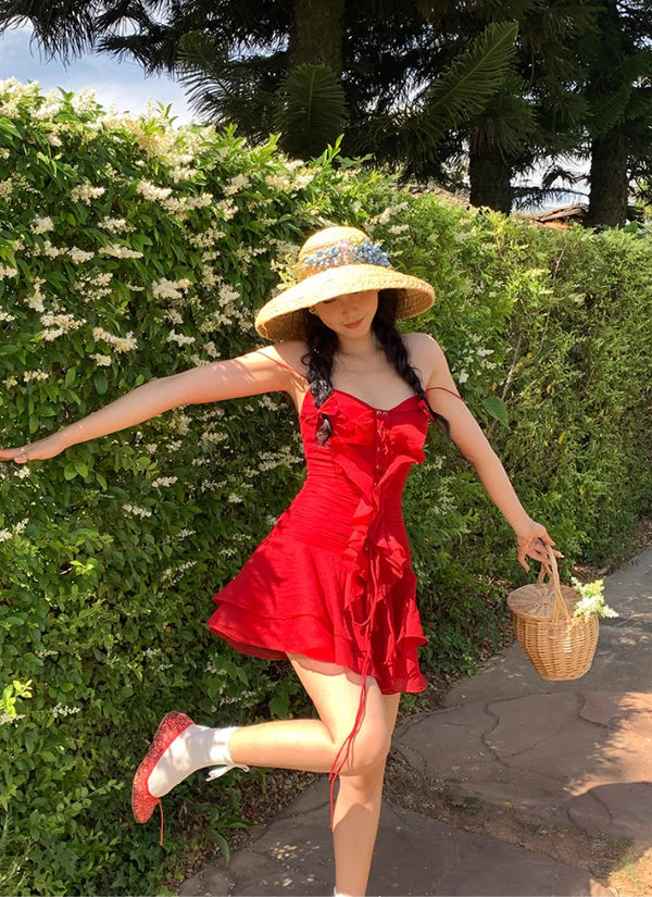 Cute Red Sweetheart Spaghetti Strap Short A-Line Chiffon Party Dress Cocktail Dress Homecoming Dress TP4430