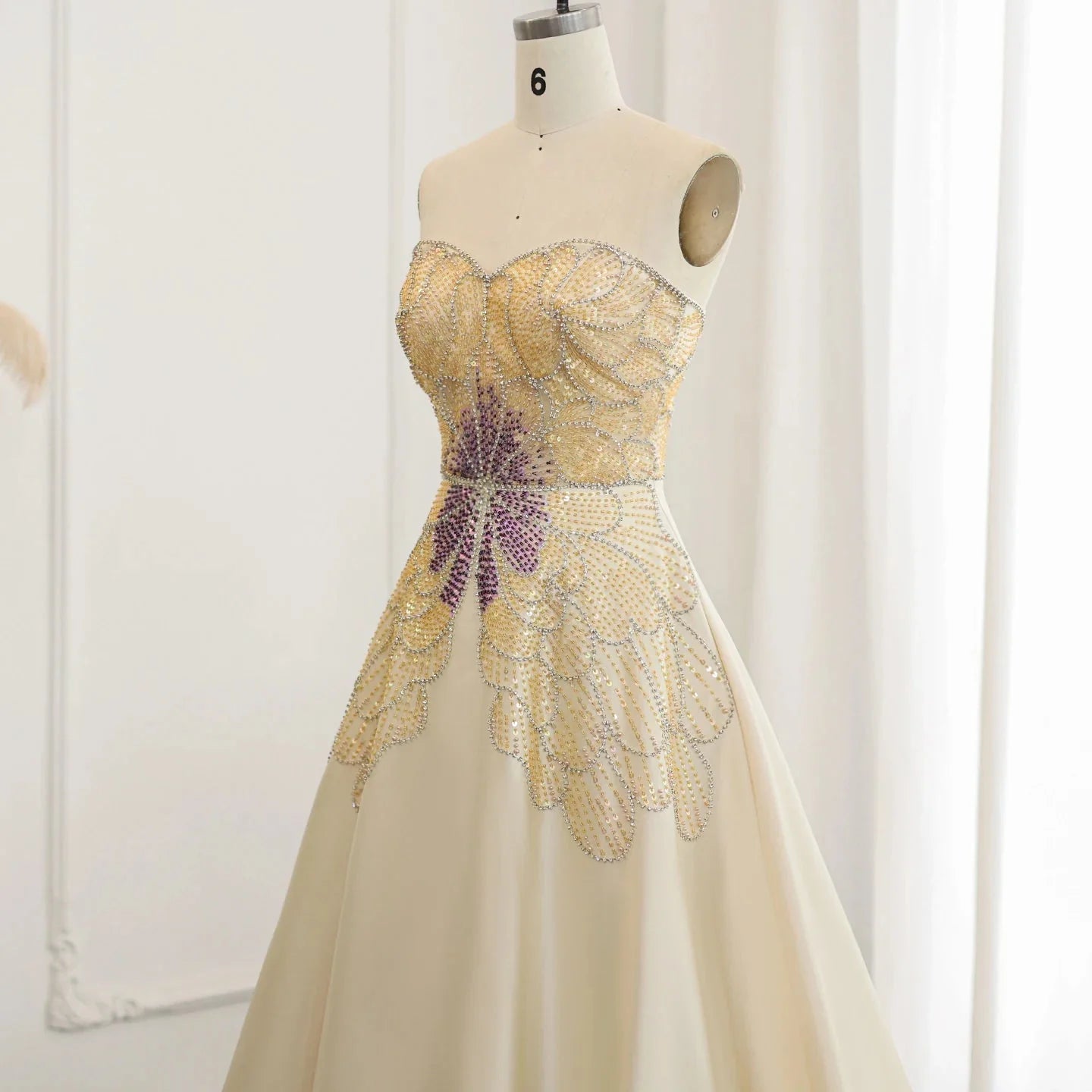 Elegant Ivory Beaded Prom Dress A-Line Evening Gown Satin Party Dress Long Formal Dress TP4774