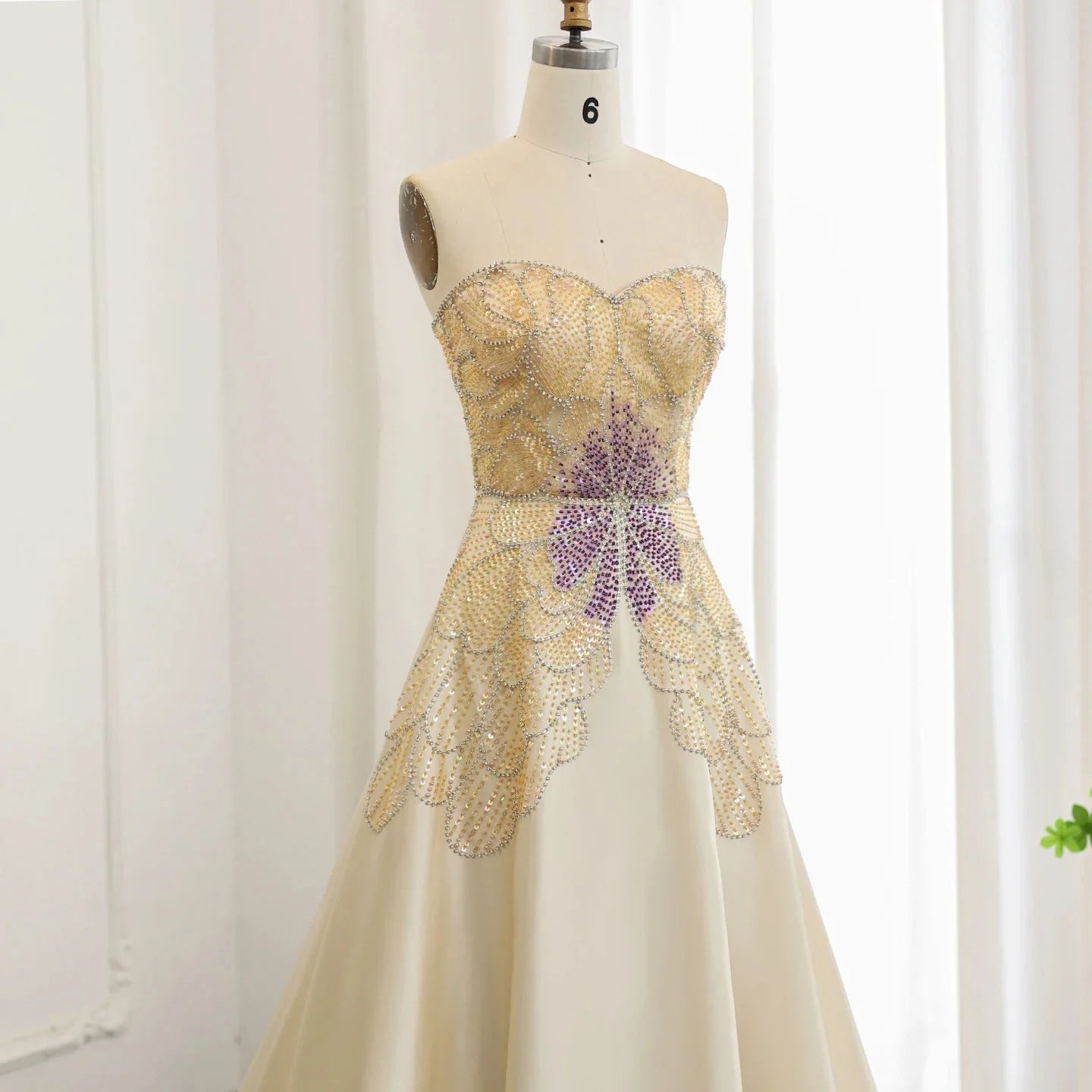 Elegant Ivory Beaded Prom Dress A-Line Evening Gown Satin Party Dress Long Formal Dress TP4774