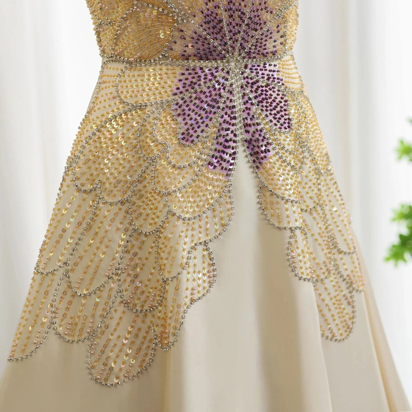 Elegant Ivory Beaded Prom Dress A-Line Evening Gown Satin Party Dress Long Formal Dress TP4774