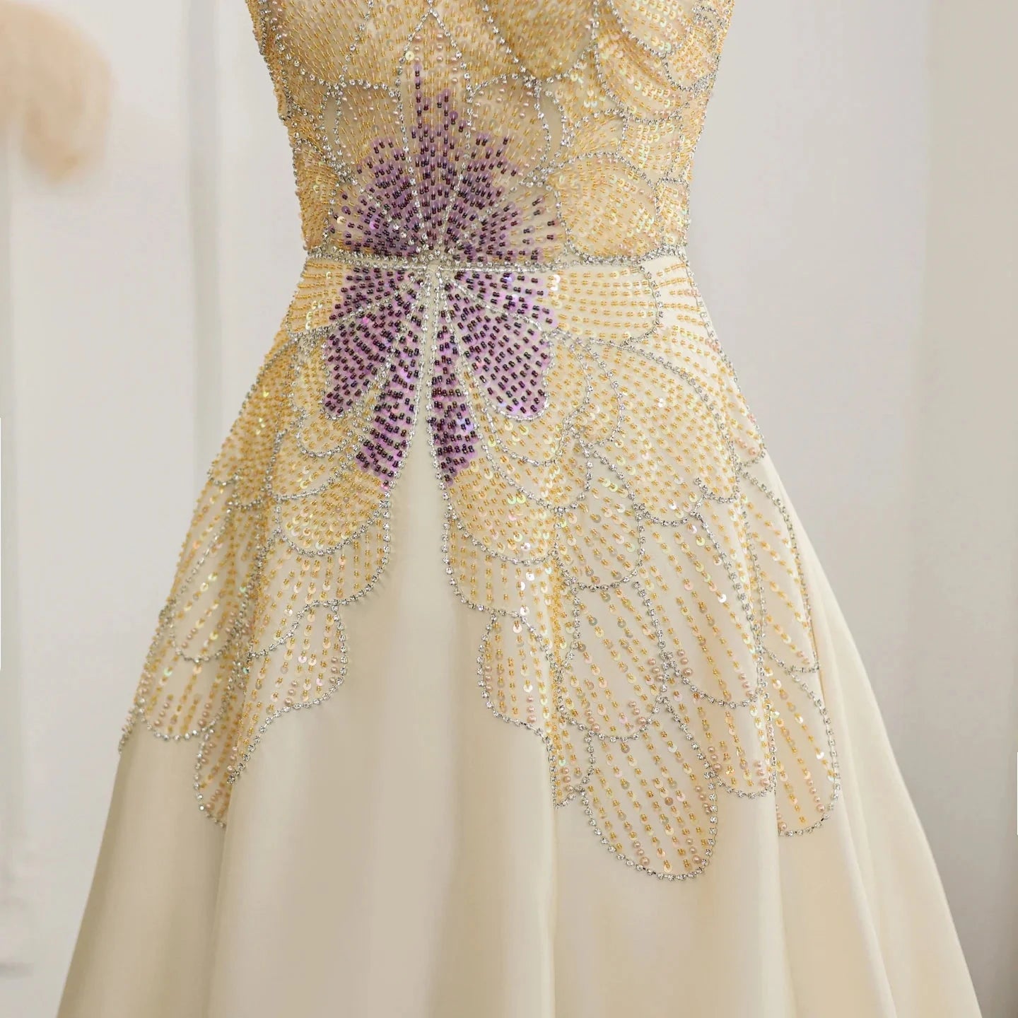 Elegant Ivory Beaded Prom Dress A-Line Evening Gown Satin Party Dress Long Formal Dress TP4774