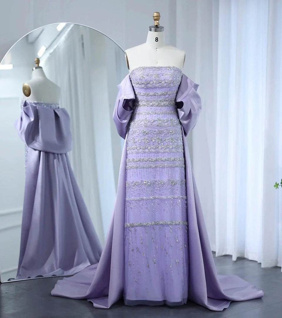 Vintage Shiny Beaded Strapless Sheath Cape Design Long Prom Dress Evening Dress TP4566