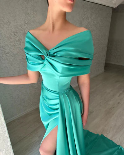 GLAMOROUS LONG OFF-THE-SHOULDER EVENING PARTY GOWNS LONG SLIT TP57