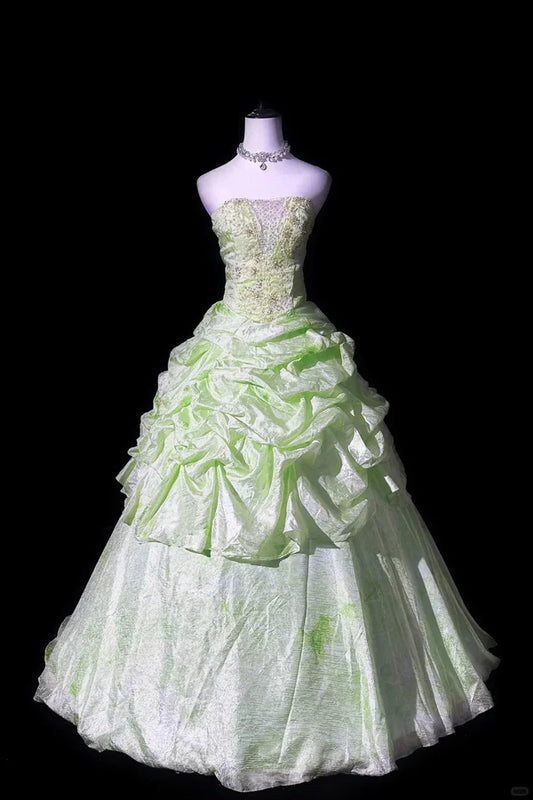 Elegant Green Embroidery Pleated A-Line Ball Gown Sweet 16 Quinceanera Evening Dress TP4380