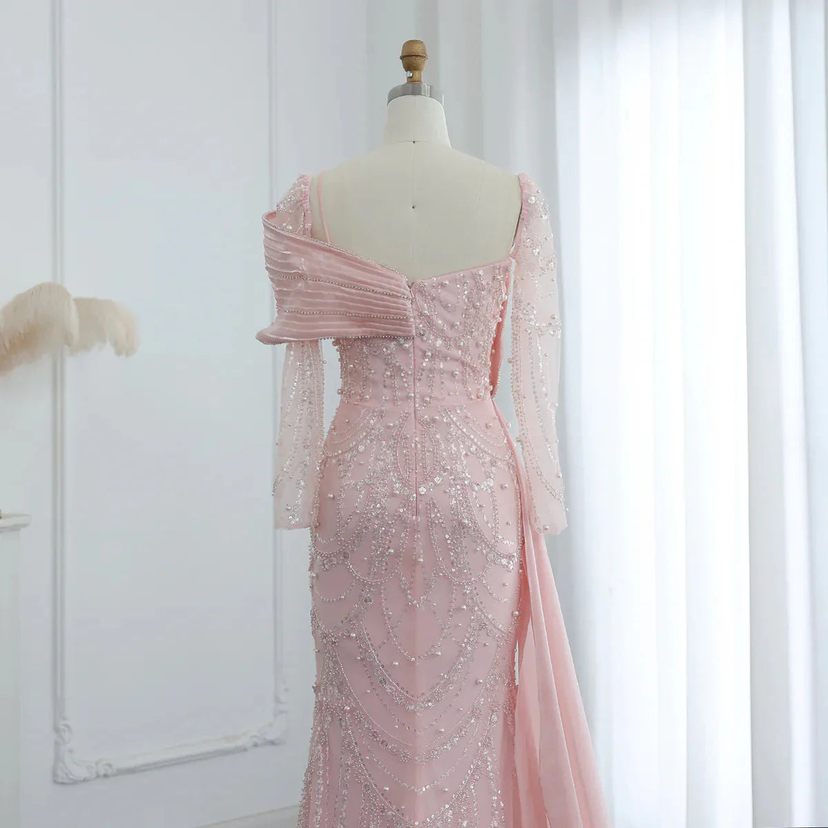 Vintage Shiny Beaded Long-sleeve Mermaid Long Prom Dress Evening Dress TP4565