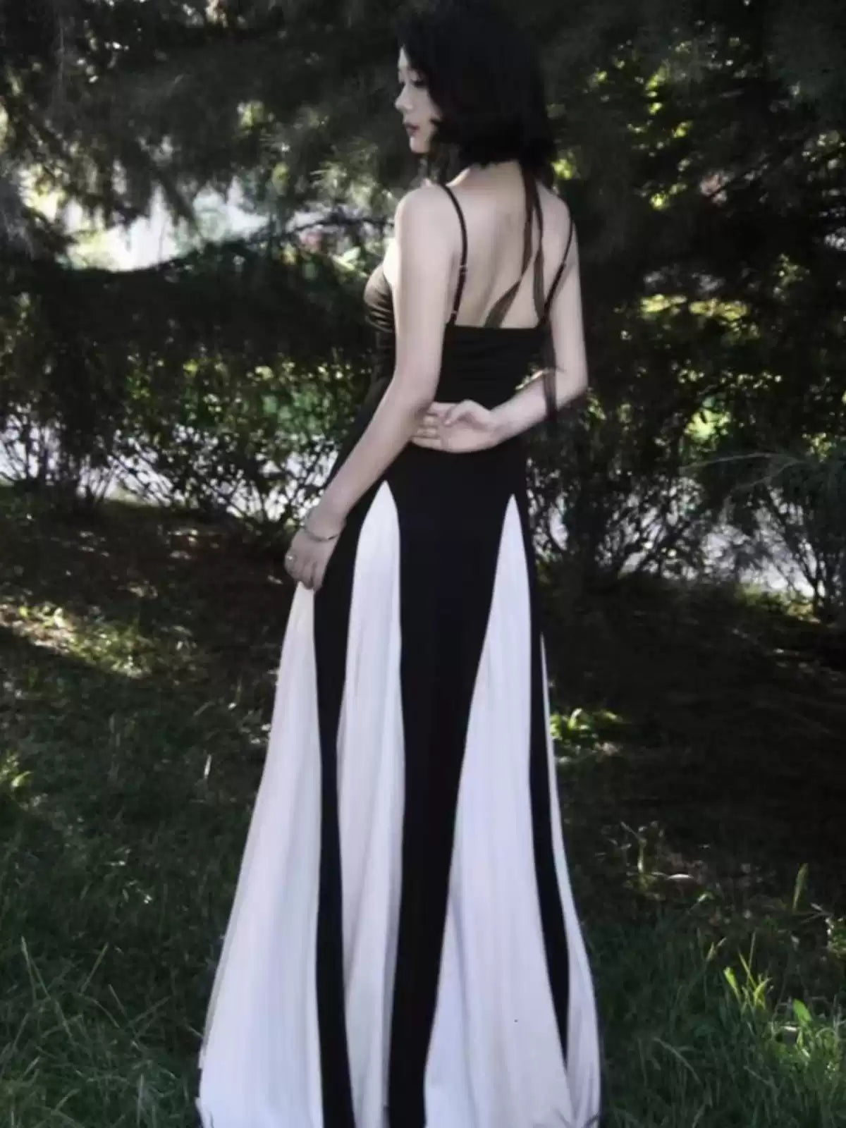 New Fashion Color Combination Design A-line Casual Sleeveless Spaghetti Strap Dress TP3255