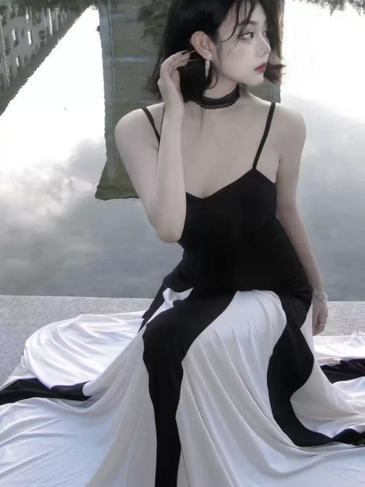 New Fashion Color Combination Design A-line Casual Sleeveless Spaghetti Strap Dress TP3255