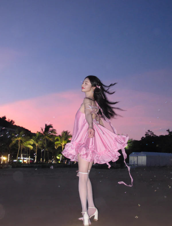 Cute Pink Ruffle Short A-Line Satin Party Dress Cocktail Dress Homecoming Dress TP4429