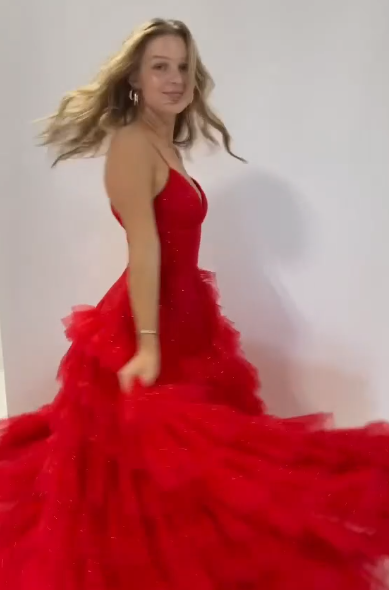 Princess Strappy Frill-Layered A-Line Long Prom Dress TP85