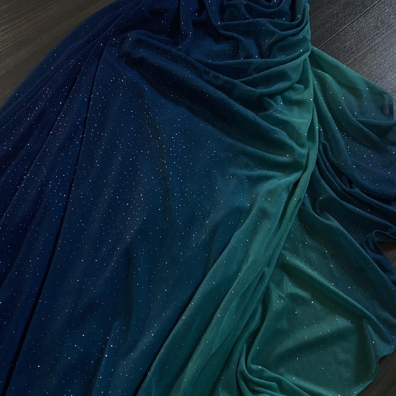 Vintage Shiny Gradient Blue-green Sheath Chiffon Unique Shoulder Strap Design Long Prom Dress Evening Dress TP2505