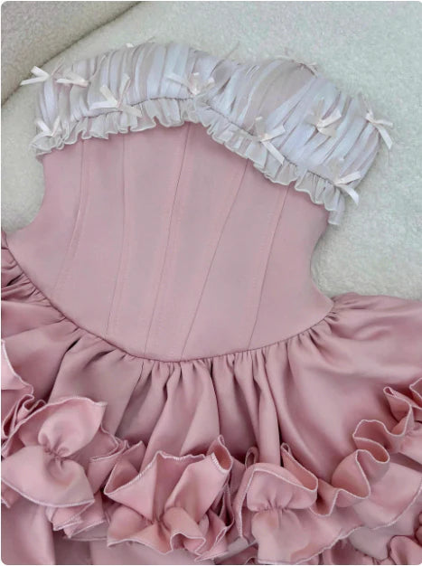 Vintage Pink Sweetheart Ruffle A-Line Tiered Short Party Dress Cocktail Dress Homecoming Dress TP4480