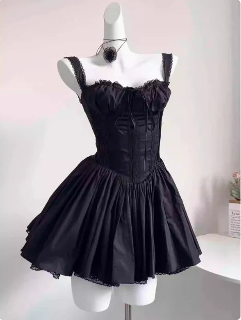 Vintage Spaghetti Strap Pleated A-Line Lace Short Party Dress Cocktail Dress Homecoming Dress TP4479