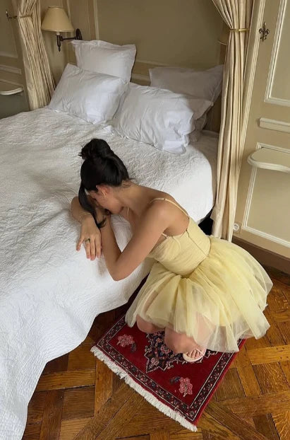 Vintage Yellow Sweetheart A-Line Short Tulle Party Dress Cocktail Dress Homecoming Dress TP4476