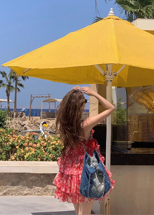 Cute Floral Sweetheart Spaghetti Strap Short A-Line Tiered Party Dress Cocktail Dress Homecoming Dress TP4431