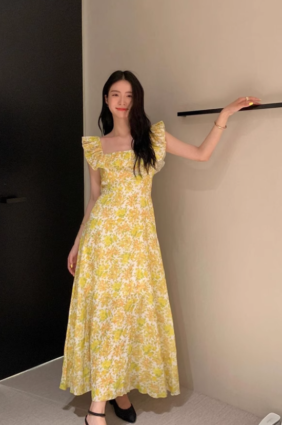 New Fashion Ruffled Design Elegant Casual Floral Dress TP3014