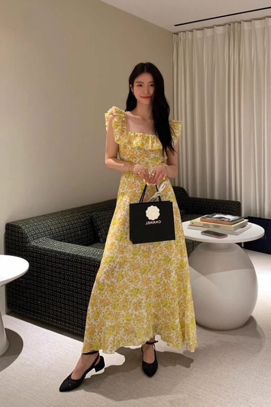 New Fashion Ruffled Design Elegant Casual Floral Dress TP3014