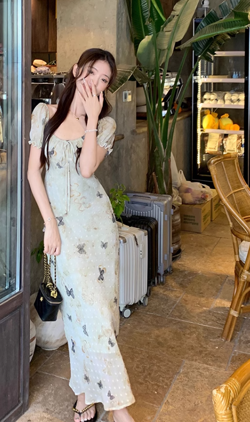 New Fashion Butterfly Design Short Sleeve Casual Floral Dress TP3016