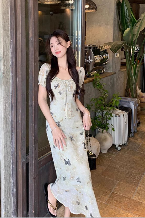 New Fashion Butterfly Design Short Sleeve Casual Floral Dress TP3016