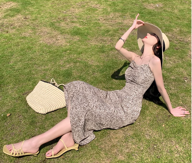 New Stylish Leopard Design A-Line Spaghetti Strap Dress TP3022