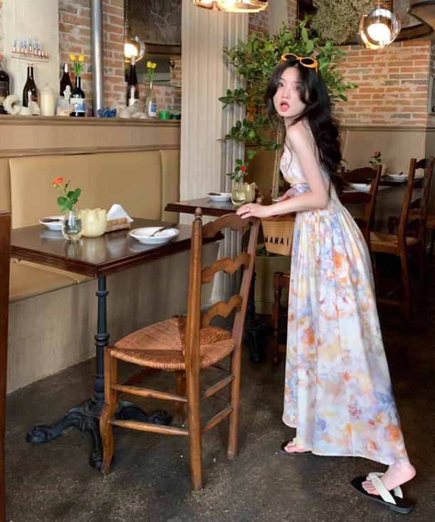 New Simple Fashion Floral Design A-Line Beach Holiday Halter Dress TP3033