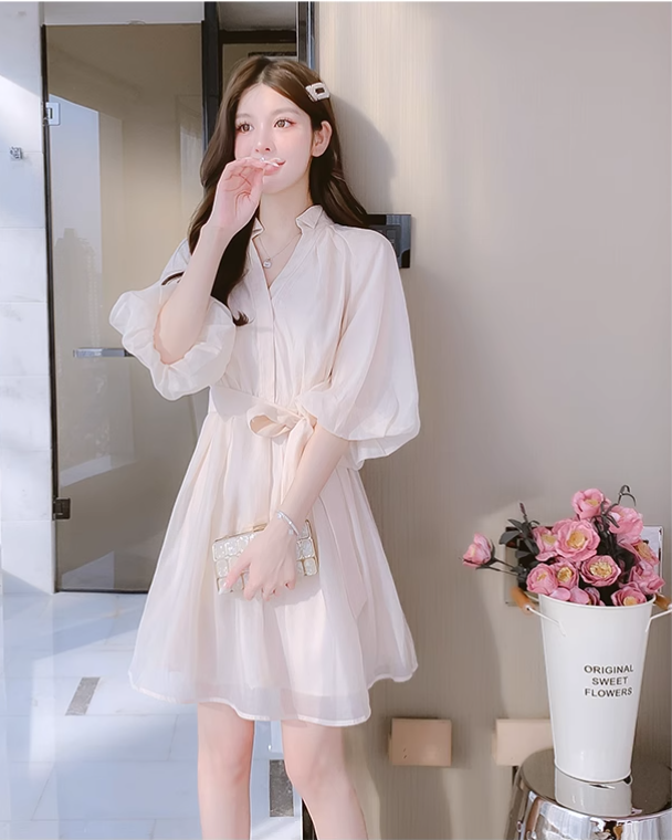 New Simple Fashion Puff Sleeves Design A-Line Dress TP3034