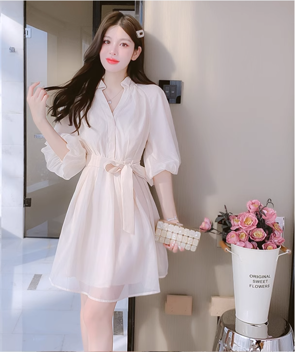 New Simple Fashion Puff Sleeves Design A-Line Dress TP3034