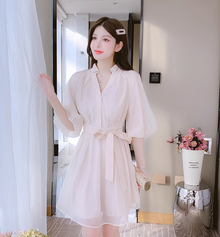 New Simple Fashion Puff Sleeves Design A-Line Dress TP3034